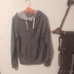 Heavy Terry Fleece Gray Zip-Up Hoodie Size Medium